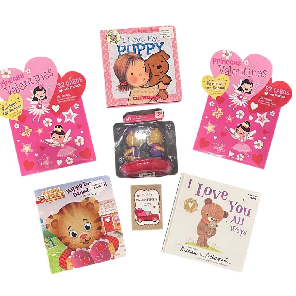 Valentines Day Bundle. Books, Valentine Cards, Solar Kissing Bears, Book Box